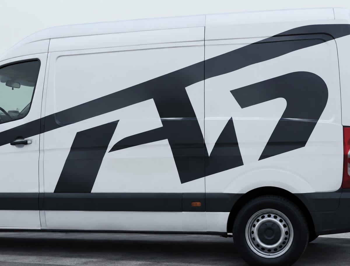 Large vinyl graphic applied to the side of a white van